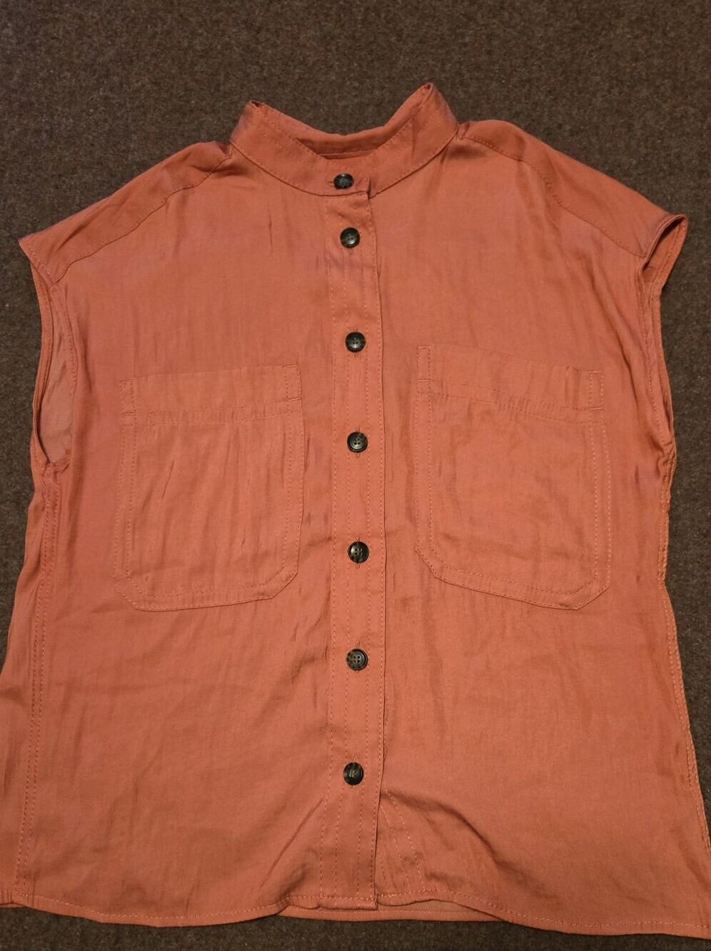 Banana Republic Mandarin Collar Button-up Sleeveless Blouse In Persimmon Size XS
